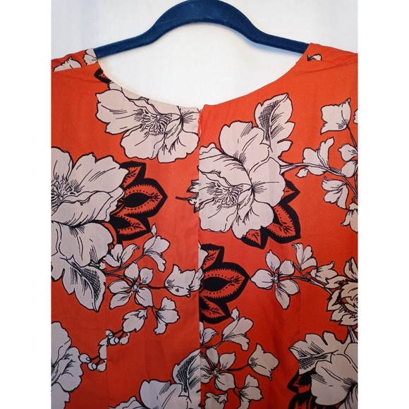 Adrianna Papell Red Floral Mock Wrap Midi Dress Ruffle Short Sleeves Size 16W - Picture 7 of 14